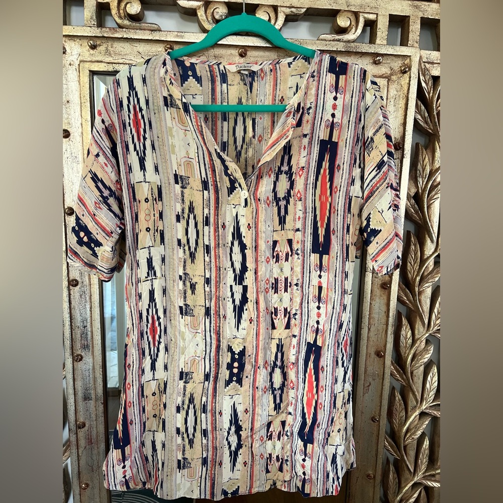 Tucker Women's silk tunic/dress - Multicolor Tribal Design